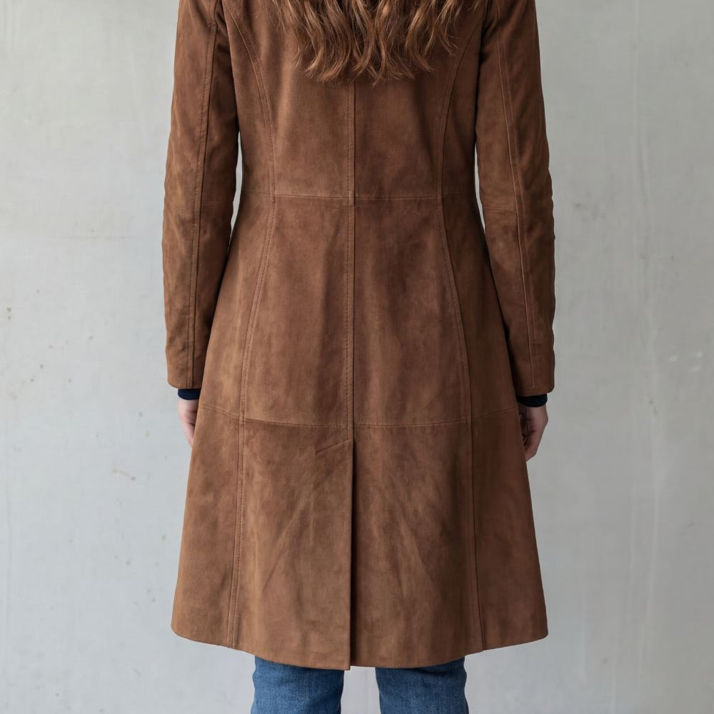Vintage Suede-Finish Longline Coat