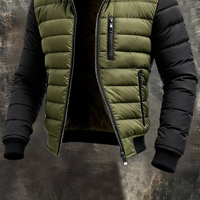 Quilted Men's Jacket with Zipper and Modern Fit