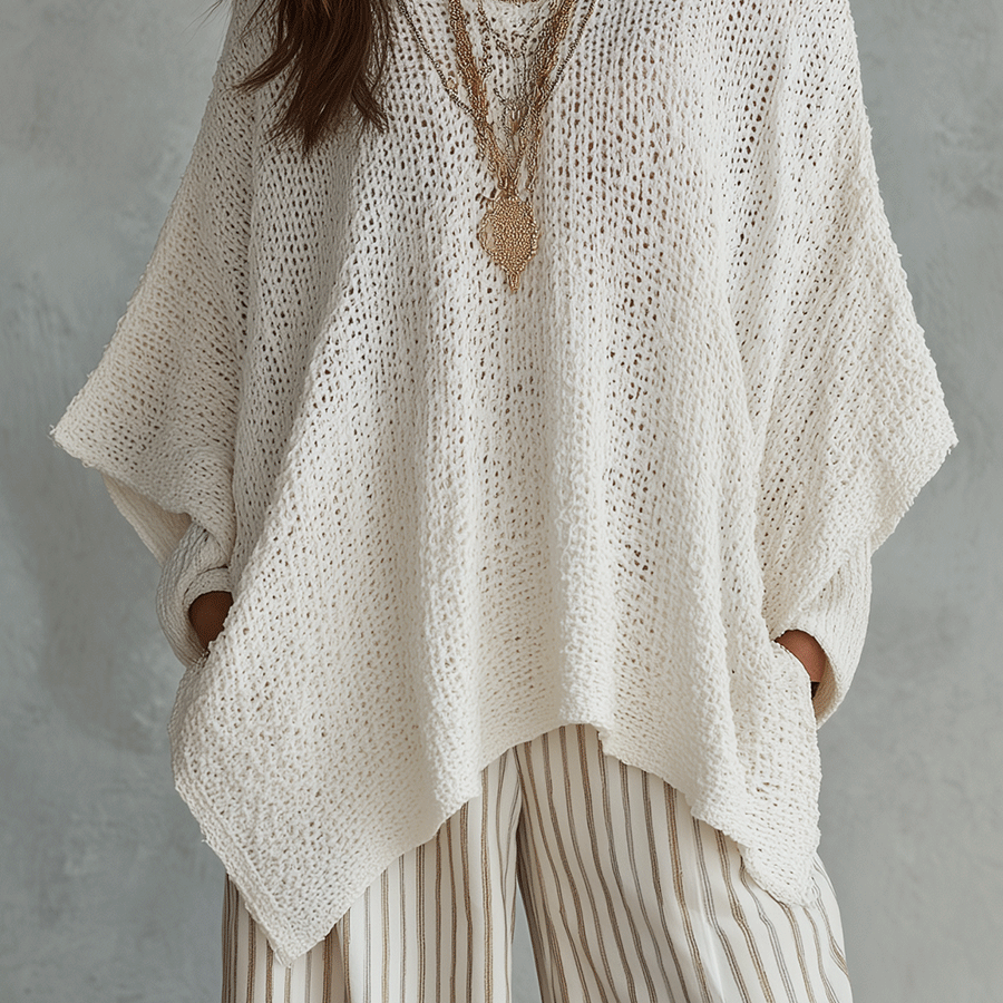Women's Effortless Neutral Bohemian Knit Sweater Top