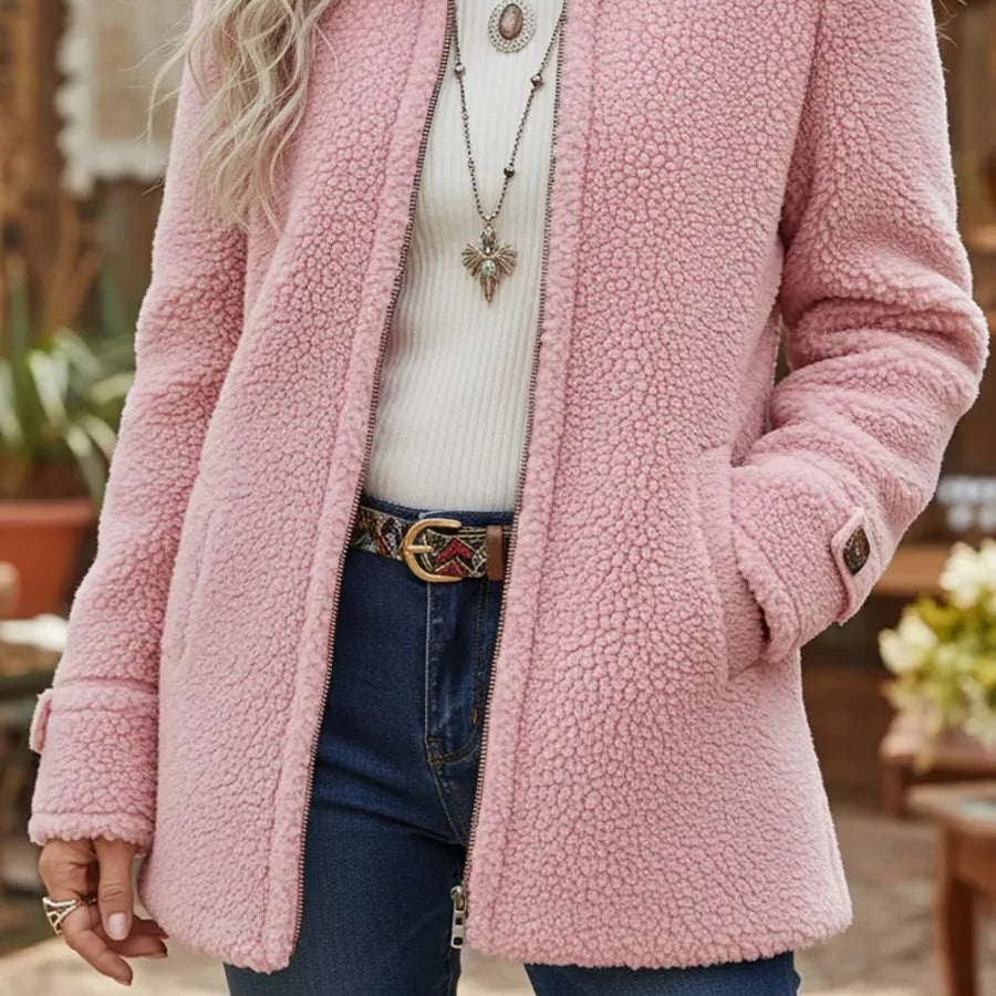 Luxe Lambswool-Feel Full-Zip Jacket with Stand Collar