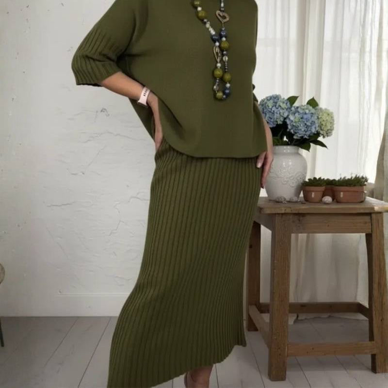 Debora Knit Set with Ribbed Skirt – Cozy, Chic, and Effortless