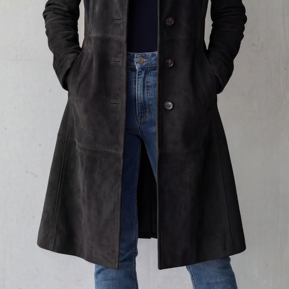 Vintage Suede-Finish Longline Coat
