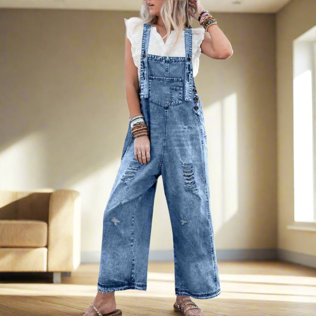Women's Vintage Wash Jumpsuit with Adjustable Fit