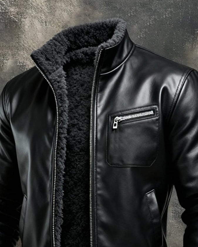 Black faux leather jacket with warm sherpa lining – comfortable and stylish
