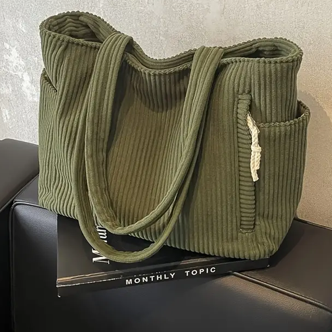 Women's Ribbed Tote Bag with Cord Detailing