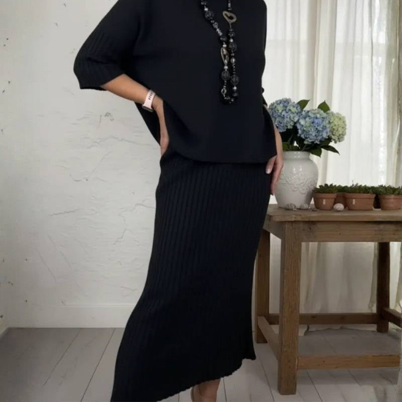 Women's Cozy Knit Set with Ribbed Skirt
