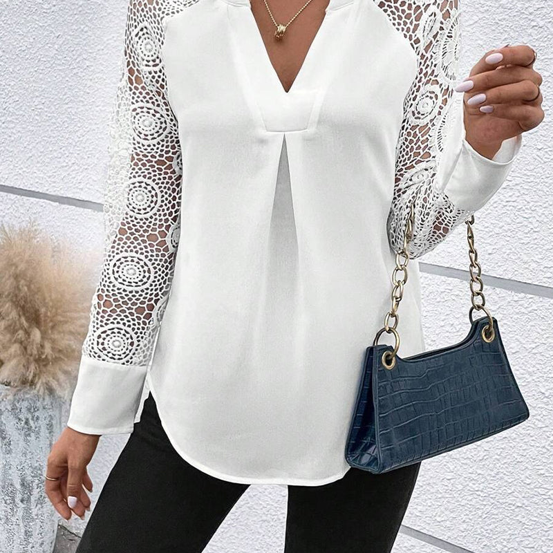 Chic V-Neck Ruffled Blouse with Long Sleeves