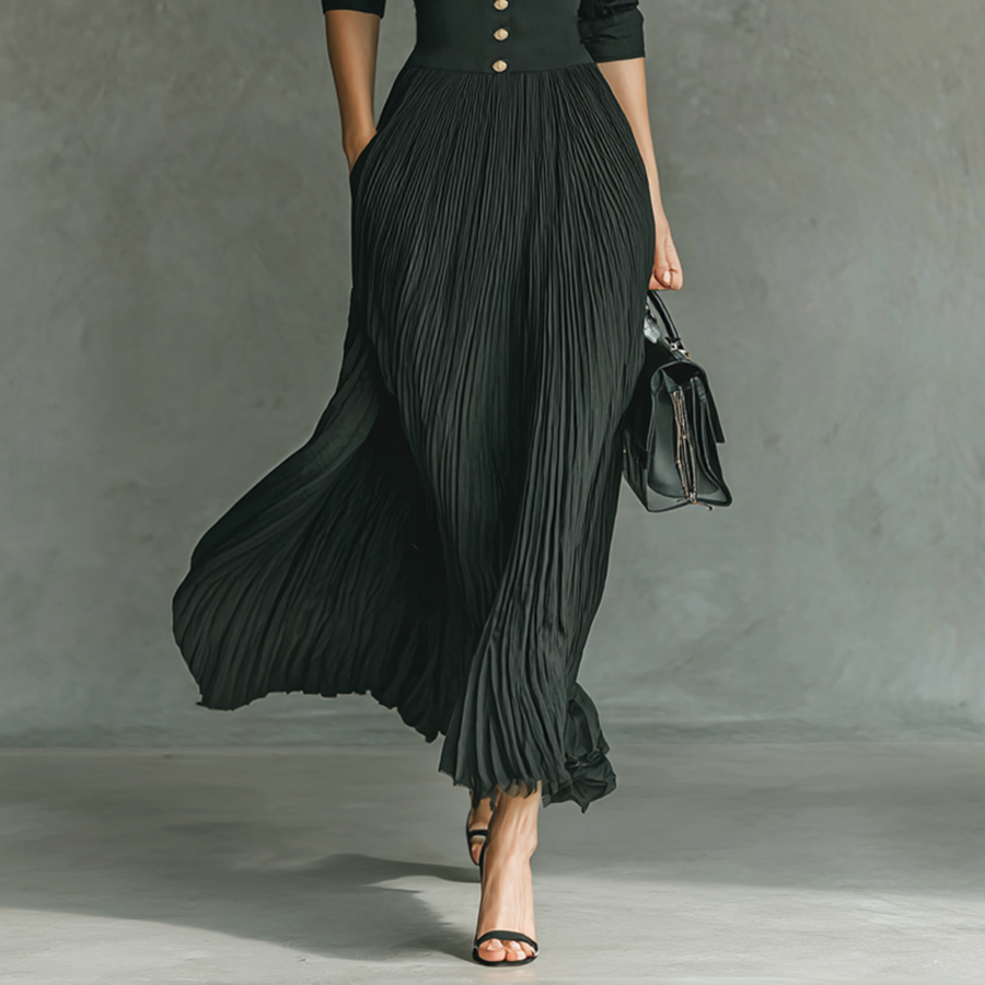 Women's Elegant Long Maxi Dress with Long Sleeves, Notched Collar