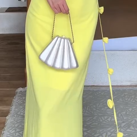 Women's Elegant Maxi Backless Dress with Straps, Floral Design