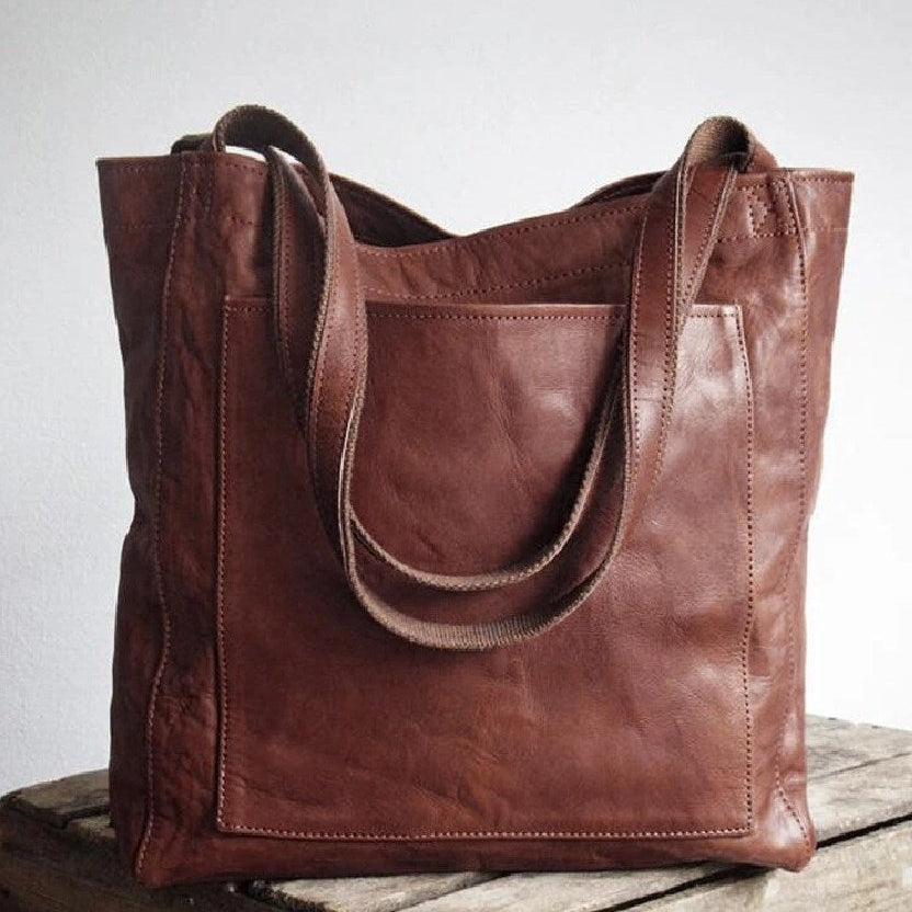 Womens Black Leather Tote Bag - Classic Large Shoulder Everyday Carry