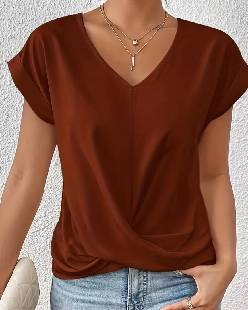 Clothing > Blouses : Harper™ | Stylish V-Neck Top in Brown van Cow Clothing