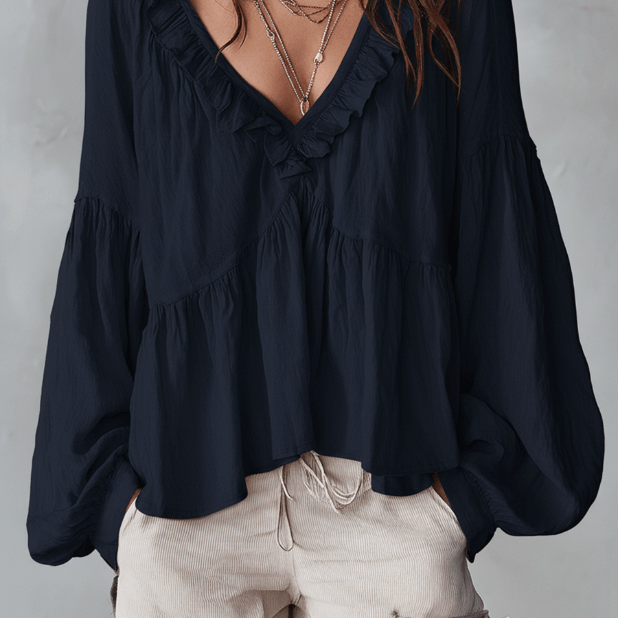 Women's Airy Vintage-Inspired Bohemian Blouse with Soft Ruffle Details