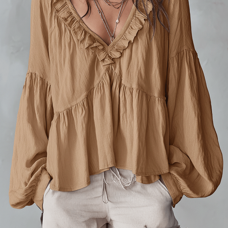 Women's Airy Vintage-Inspired Bohemian Blouse with Soft Ruffle Details
