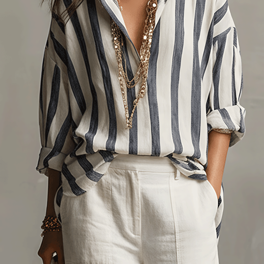 Women's Casual Striped Long-Sleeve Shirt for Everyday Wear