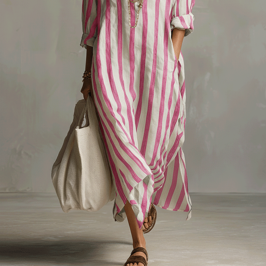 Women's Chic Casual Striped Shirt Maxi Dress