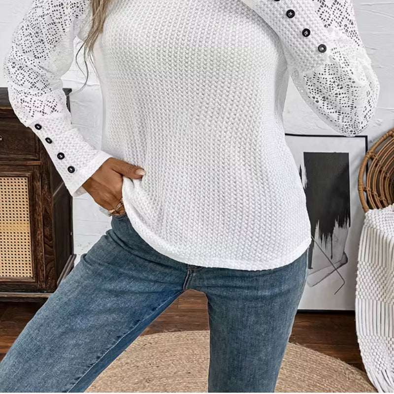 Women's Elegant Lace Crochet Long-Sleeve Top