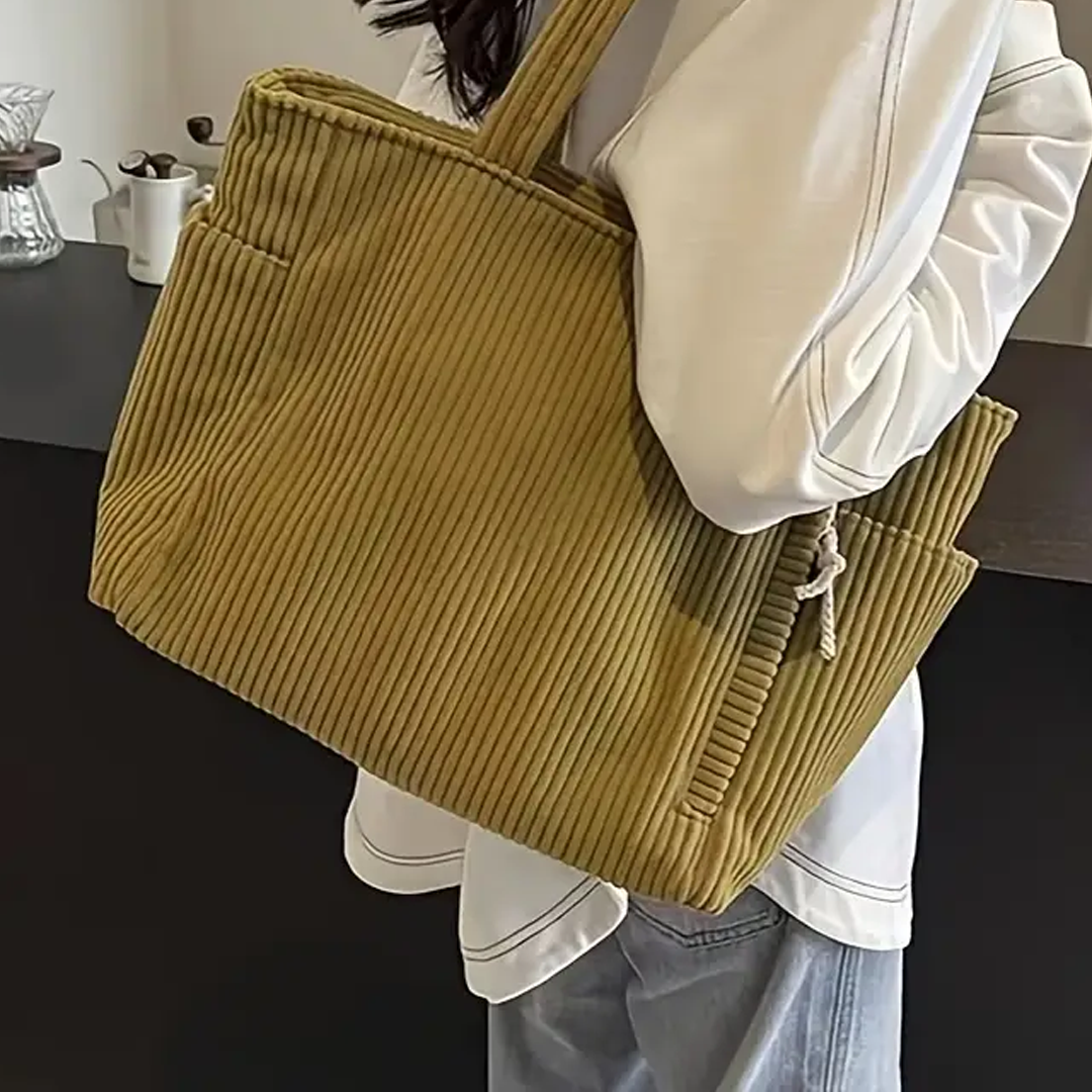 Women's Ribbed Tote Bag with Cord Detailing