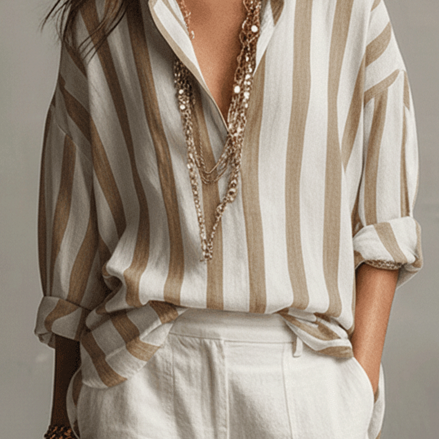 Women's Casual Striped Long-Sleeve Shirt for Everyday Wear