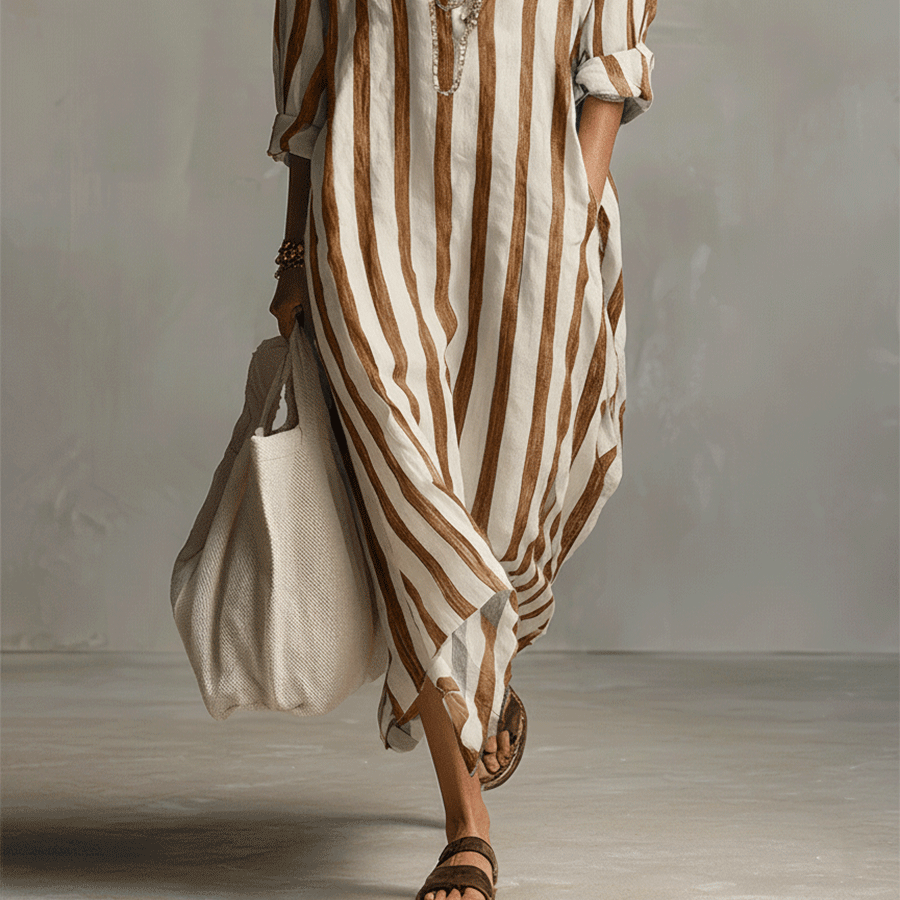 Women's Chic Casual Striped Shirt Maxi Dress