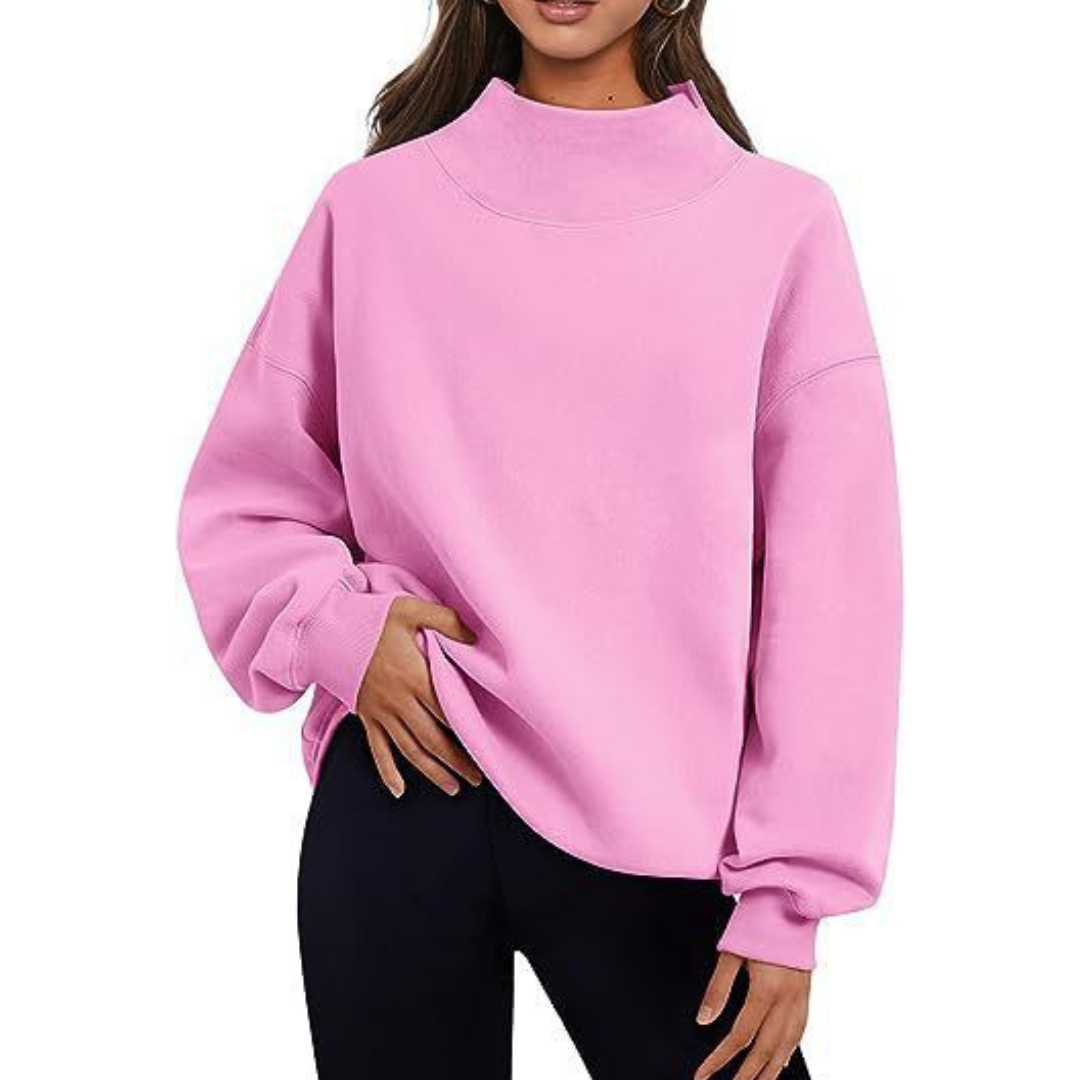 Women's Oversized Turtleneck Sweatshirt - Cozy Long-Sleeve Pullover