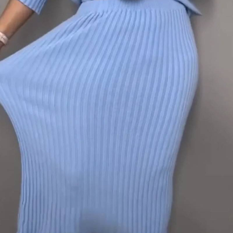 Women's Cozy Knit Set with Ribbed Skirt