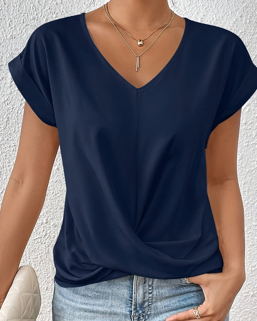 Clothing > Blouses : Harper™ | Stylish V-Neck Top in Blue van Cow Clothing