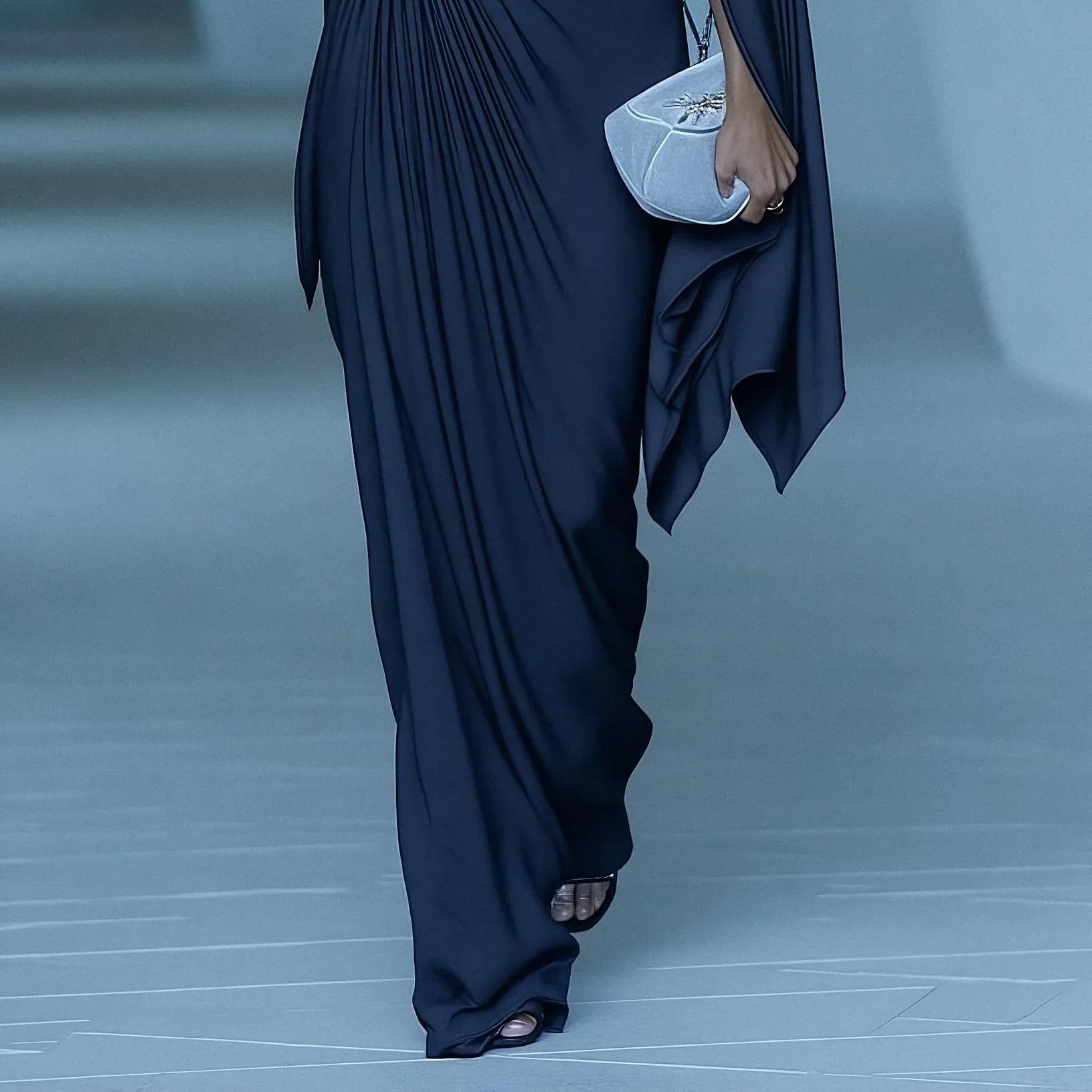 Women's Slim long trendy dress with irregular pleats and elegant