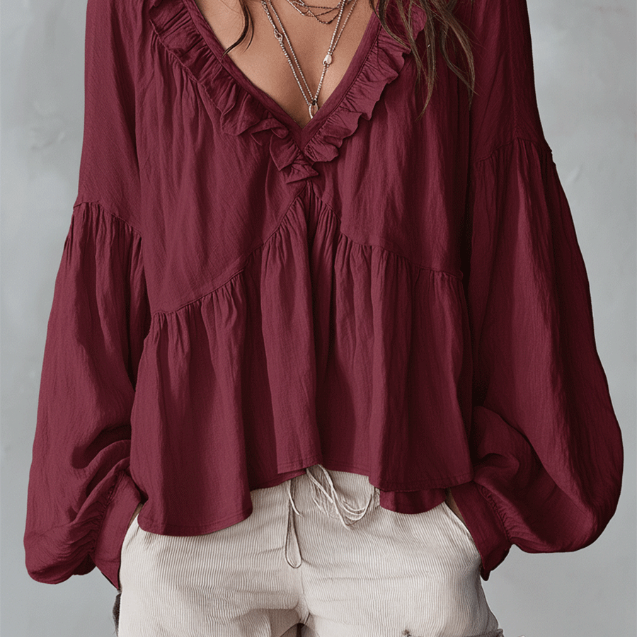 Women's Airy Vintage-Inspired Bohemian Blouse with Soft Ruffle Details