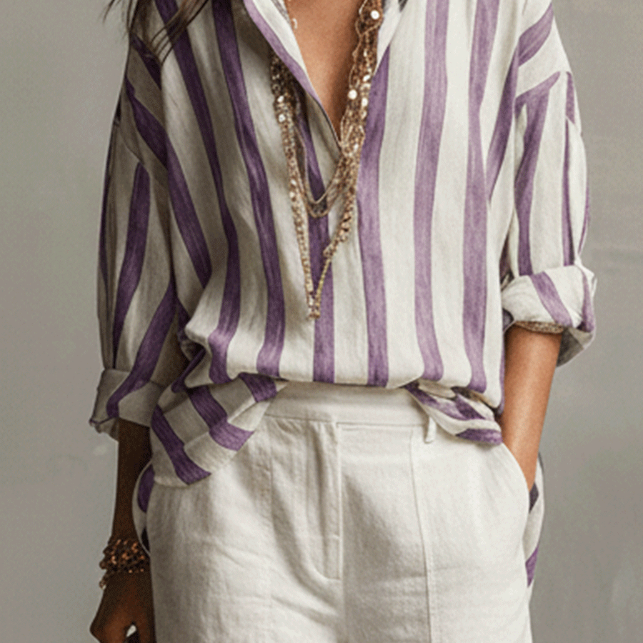 Women's Casual Striped Long-Sleeve Shirt for Everyday Wear