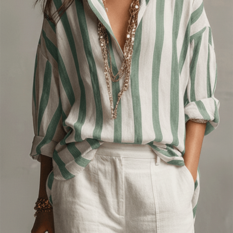 Women's Casual Striped Long-Sleeve Shirt for Everyday Wear
