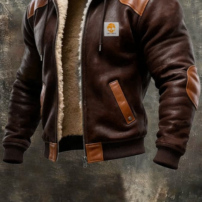 Men's Warm vintage faux leather jacket