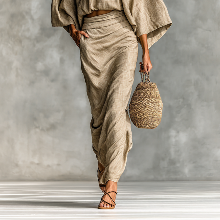 Women's Piece Set: Long Skirt with Batwing Sleeves