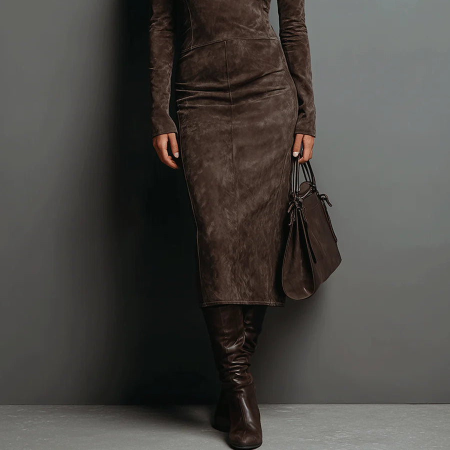 Women's Elegant Long-Sleeve Midi Dress