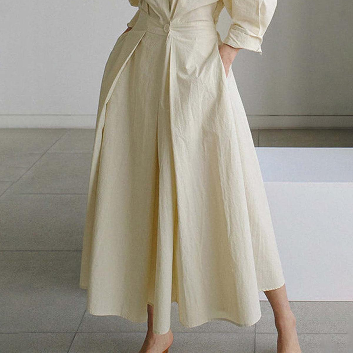 Women's Elegant Solid Midi Dress with Notched Collar and Pockets