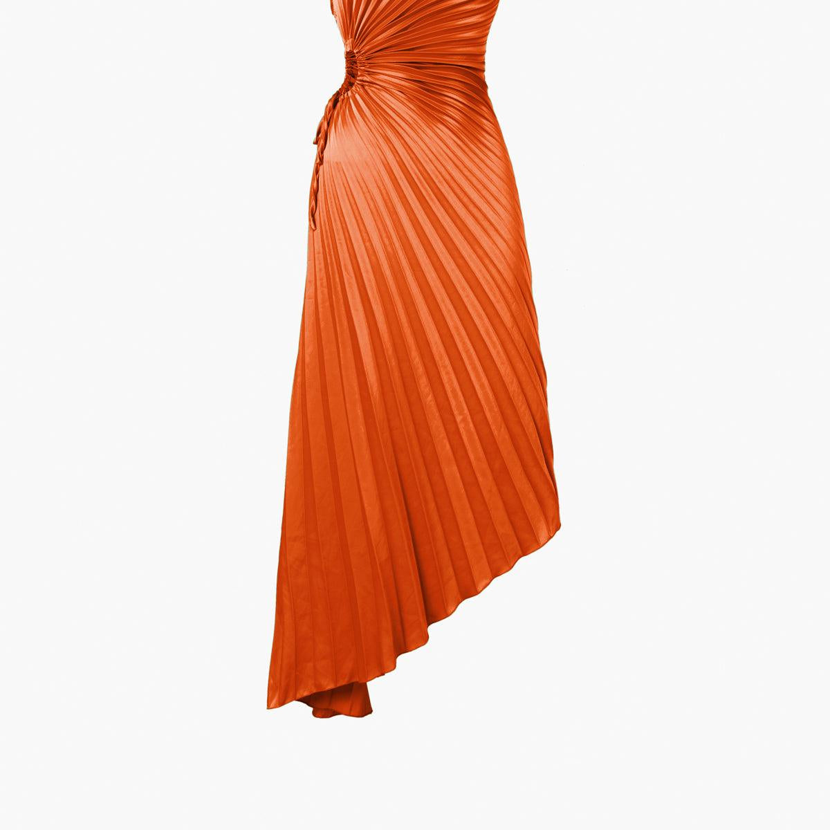 Women's Elegant Bold Satin Pleated Dress with Stylish Cutouts