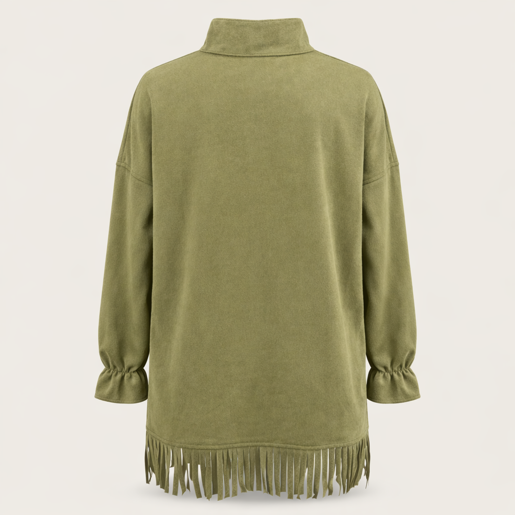 Women's Olive Green Suede Midi Dress with Turtleneck and Elegant