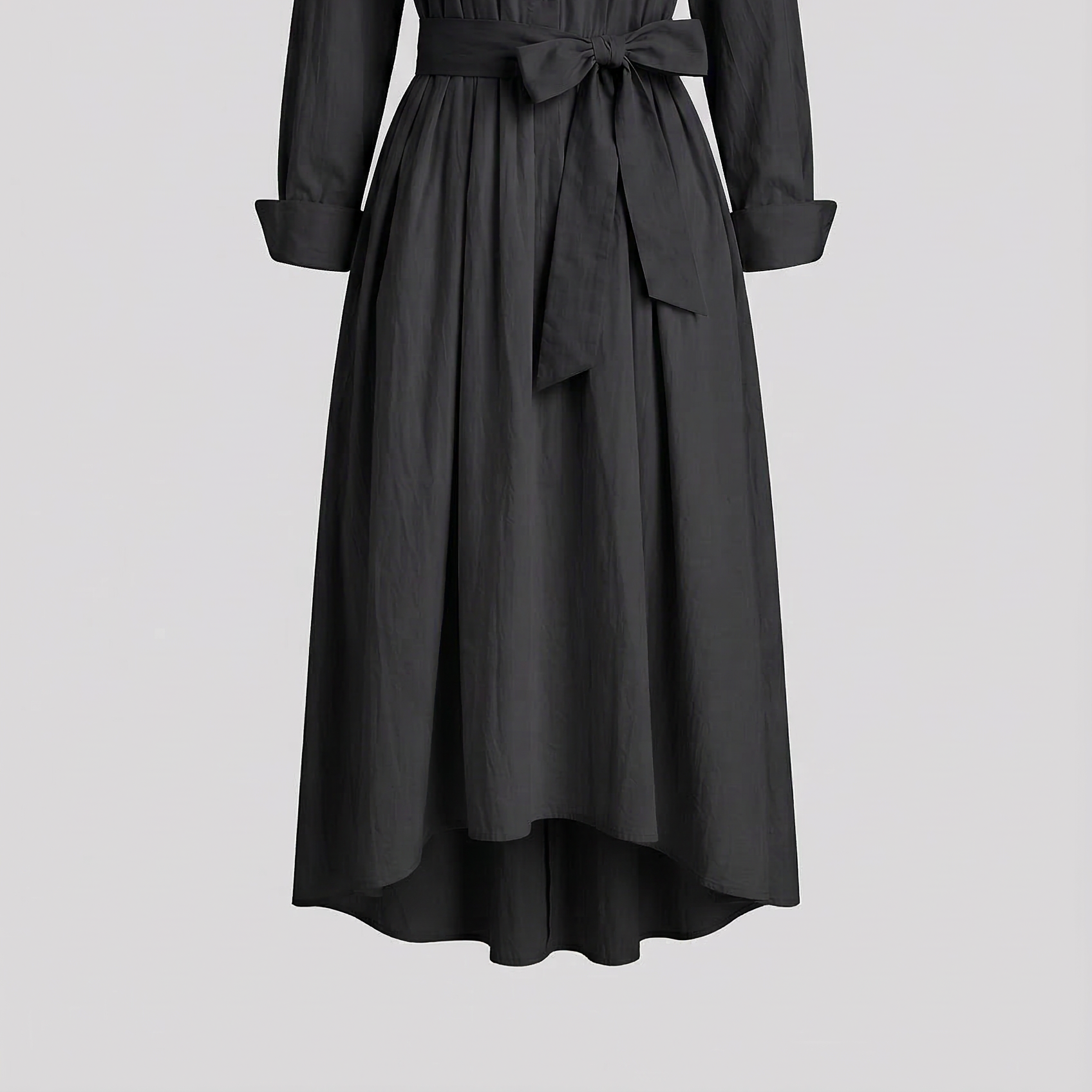 Women's Elegant Maxi Dress with Shirt, Long Sleeves, and Tie