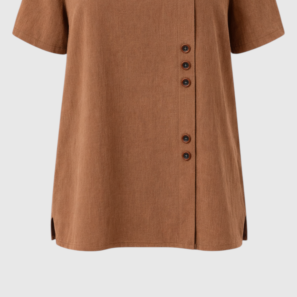 Elegant Women's Linen Blouse with Button-Front Closure