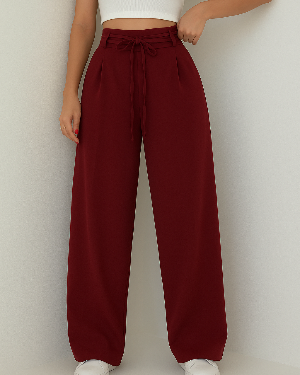 Chic High-Waist Palazzo Pants with Tie Belt – Effortless Elegance and Comfort