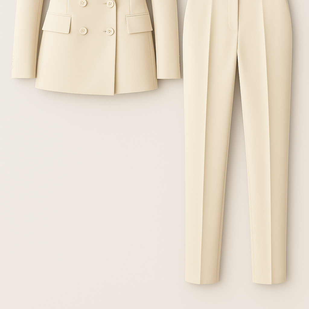 Womens Pink Two-Piece Suit Set - Double-Breasted Blazer Trouser Workwear