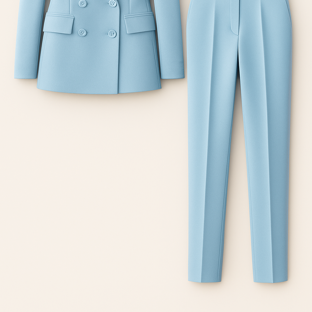 Womens Pink Two-Piece Suit Set - Double-Breasted Blazer Trouser Workwear