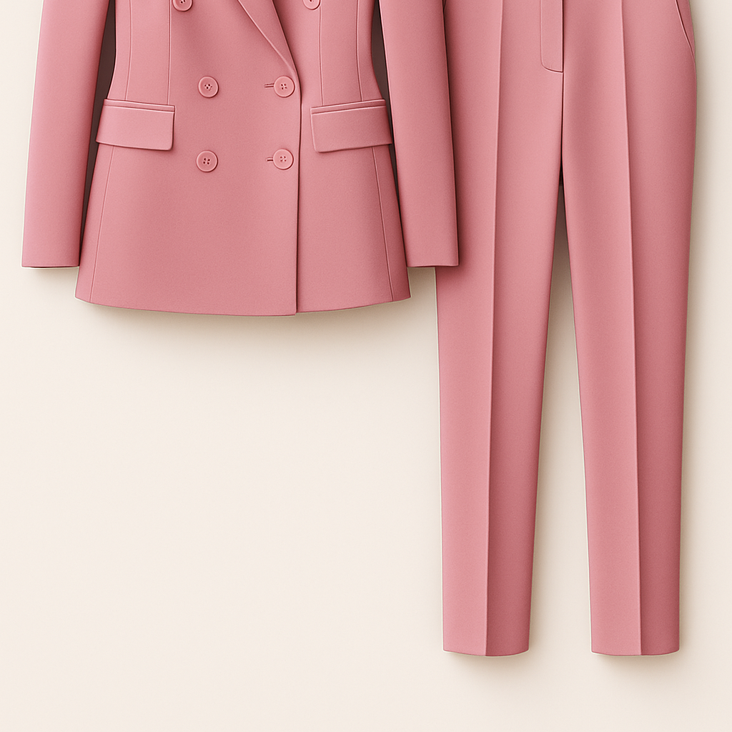 Womens Pink Two-Piece Suit Set - Double-Breasted Blazer Trouser Workwear