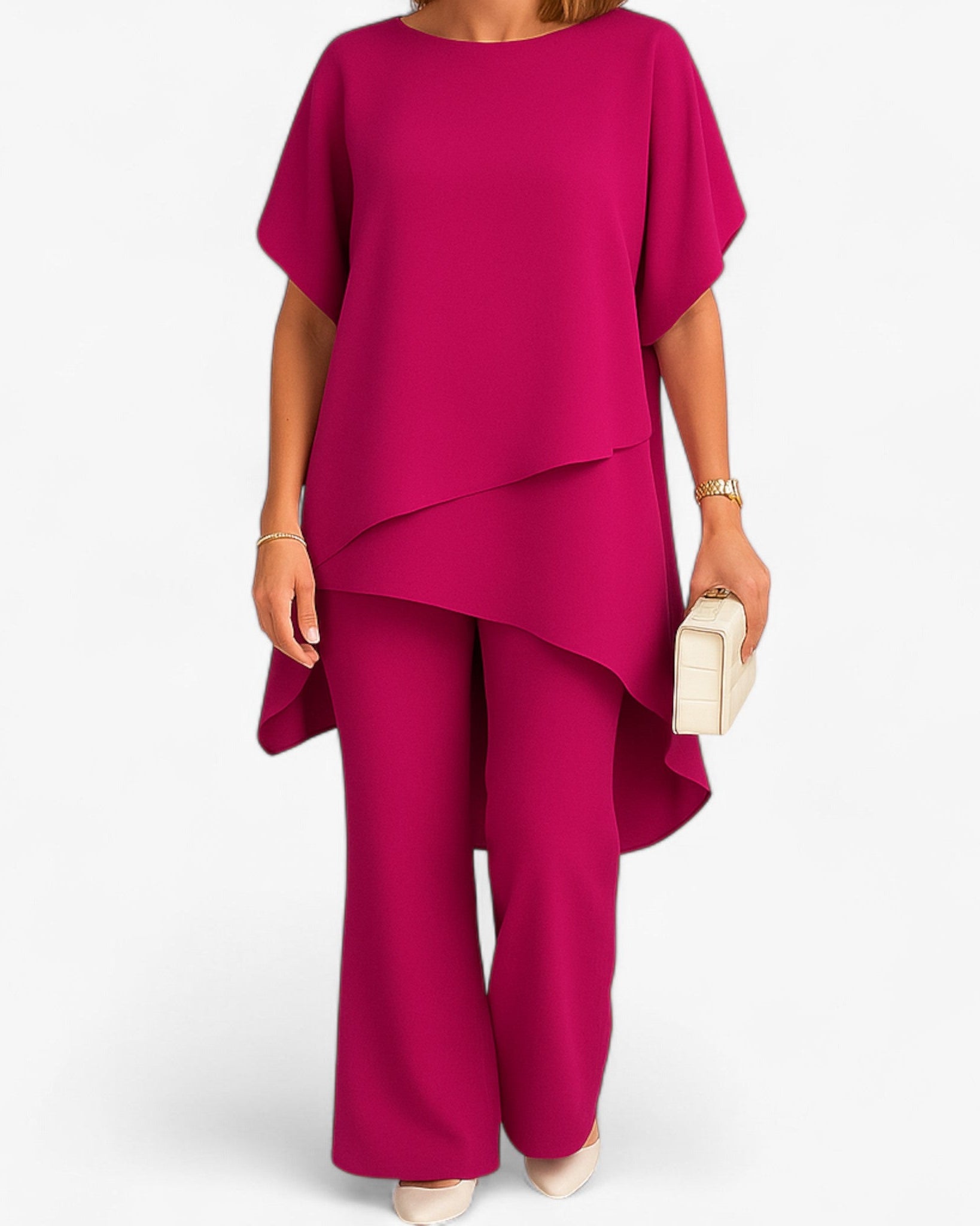 Chiffon Top with Relaxed-Fit Pants Set