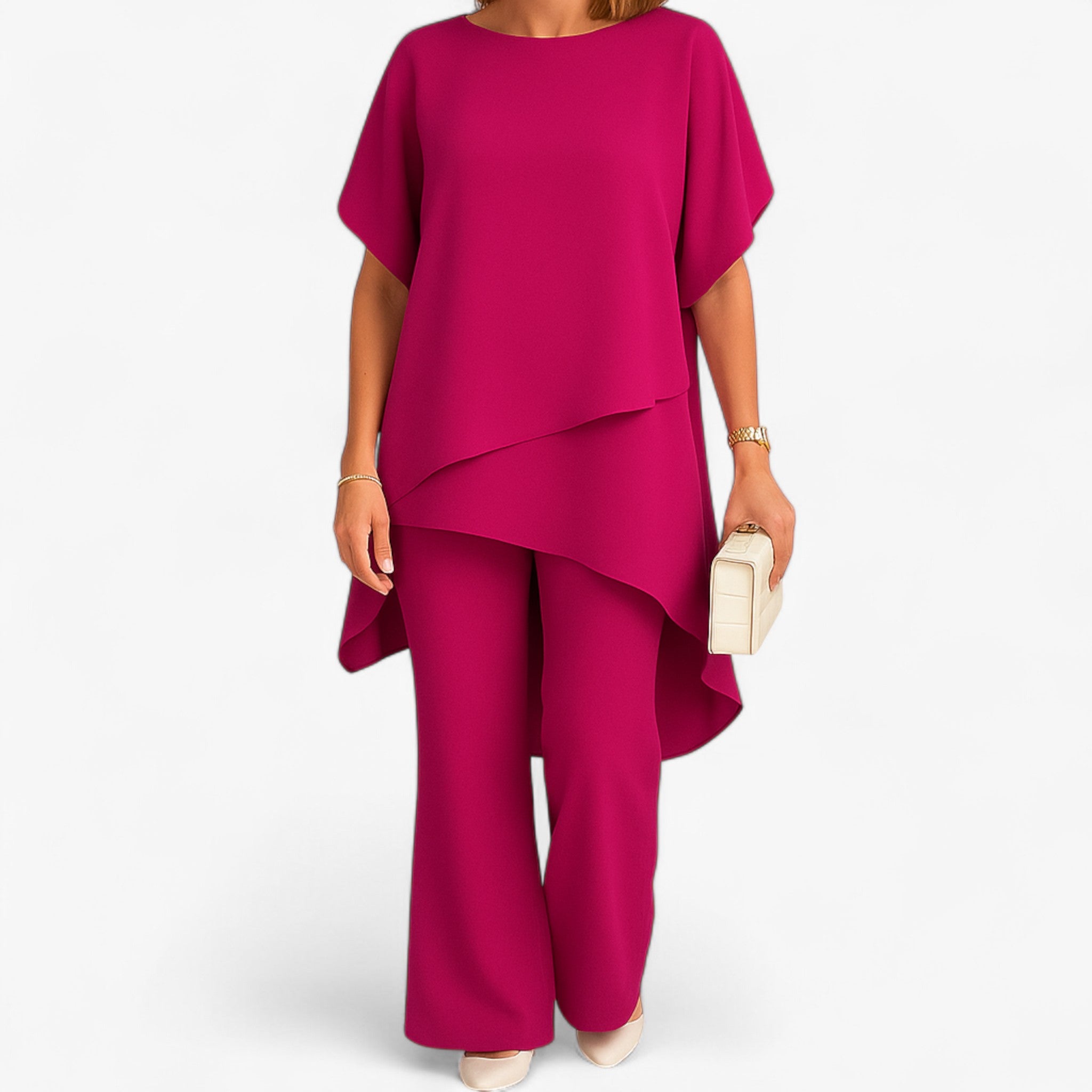 Chiffon Top with Relaxed-Fit Pants Set