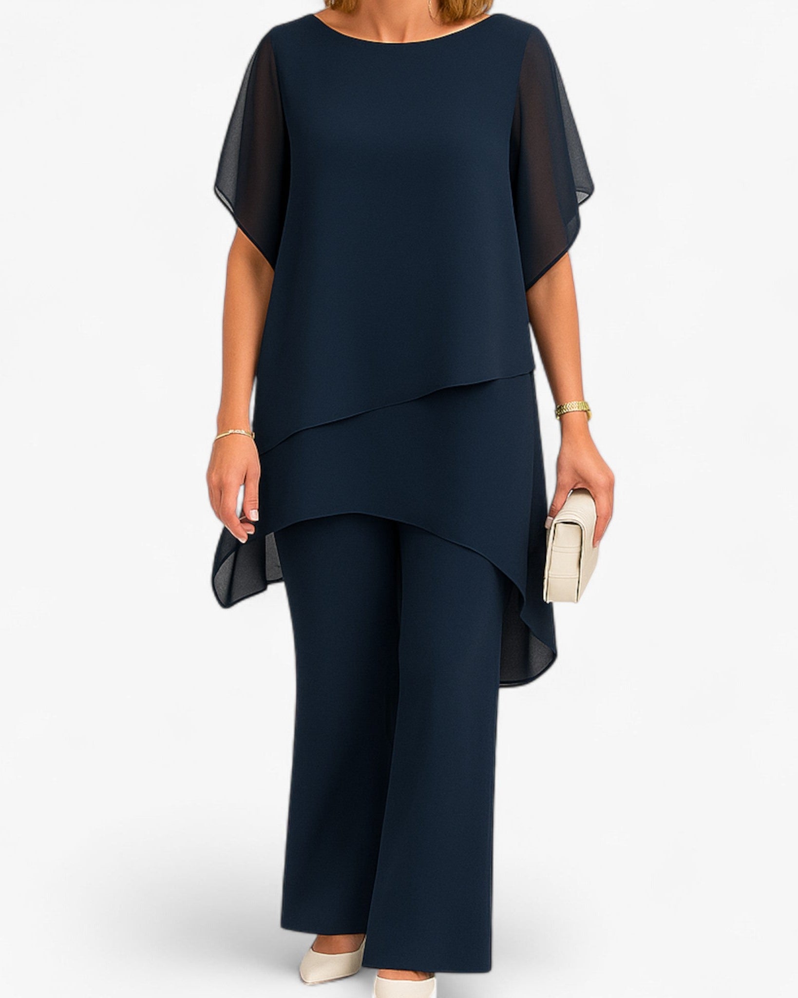 Chiffon Top with Relaxed-Fit Pants Set