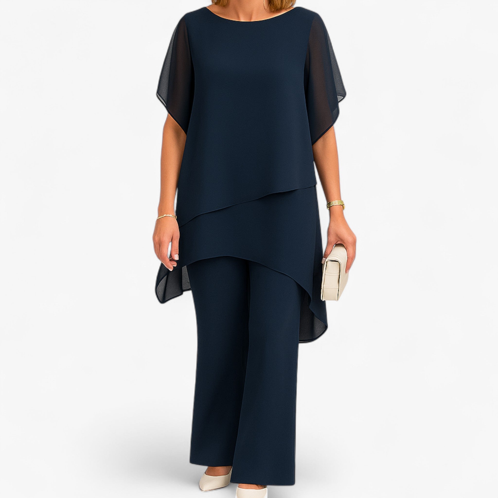 Chiffon Top with Relaxed-Fit Pants Set
