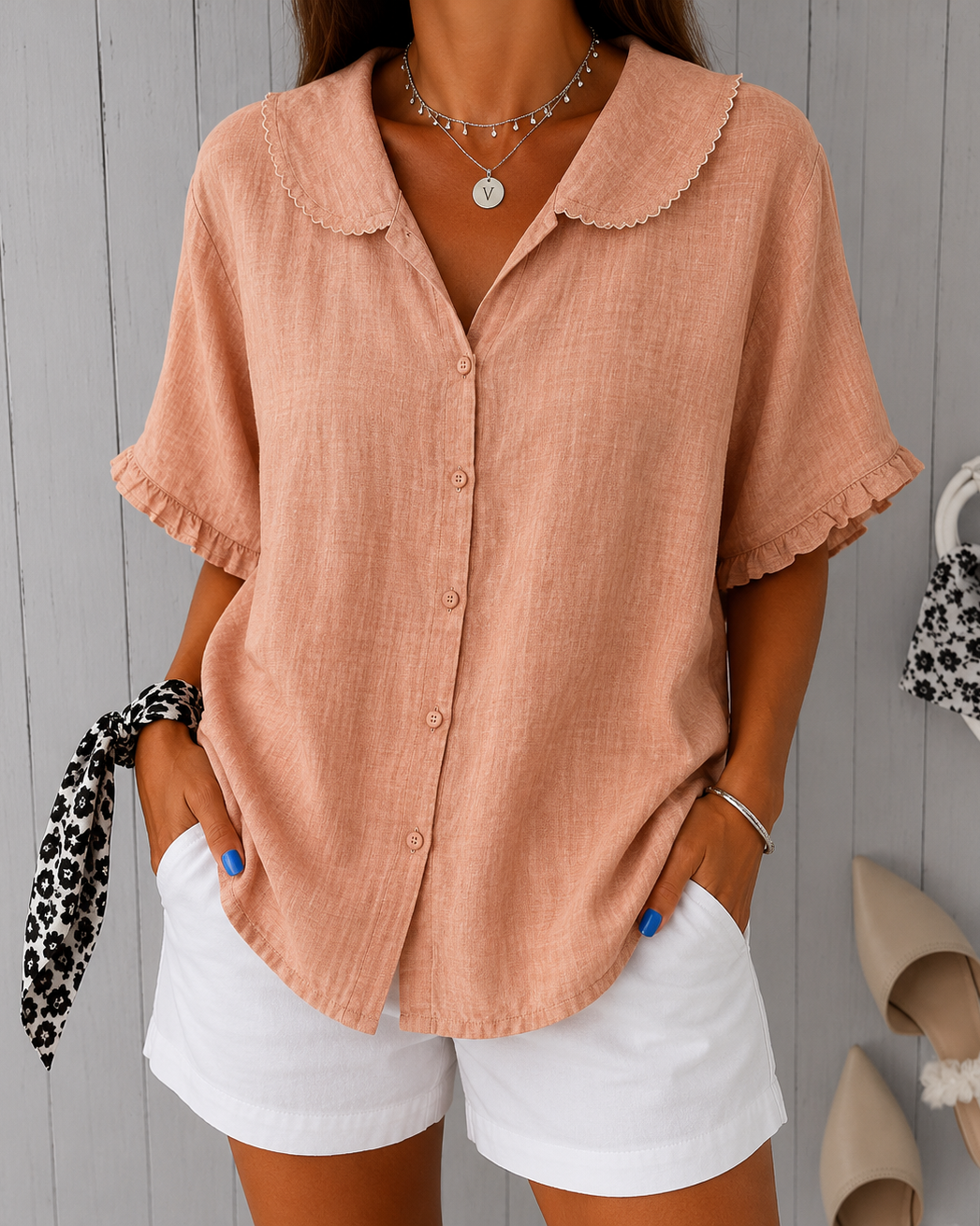 #1222 Khloe : Khloe | Elegant Blouse in Peach van DUUWE