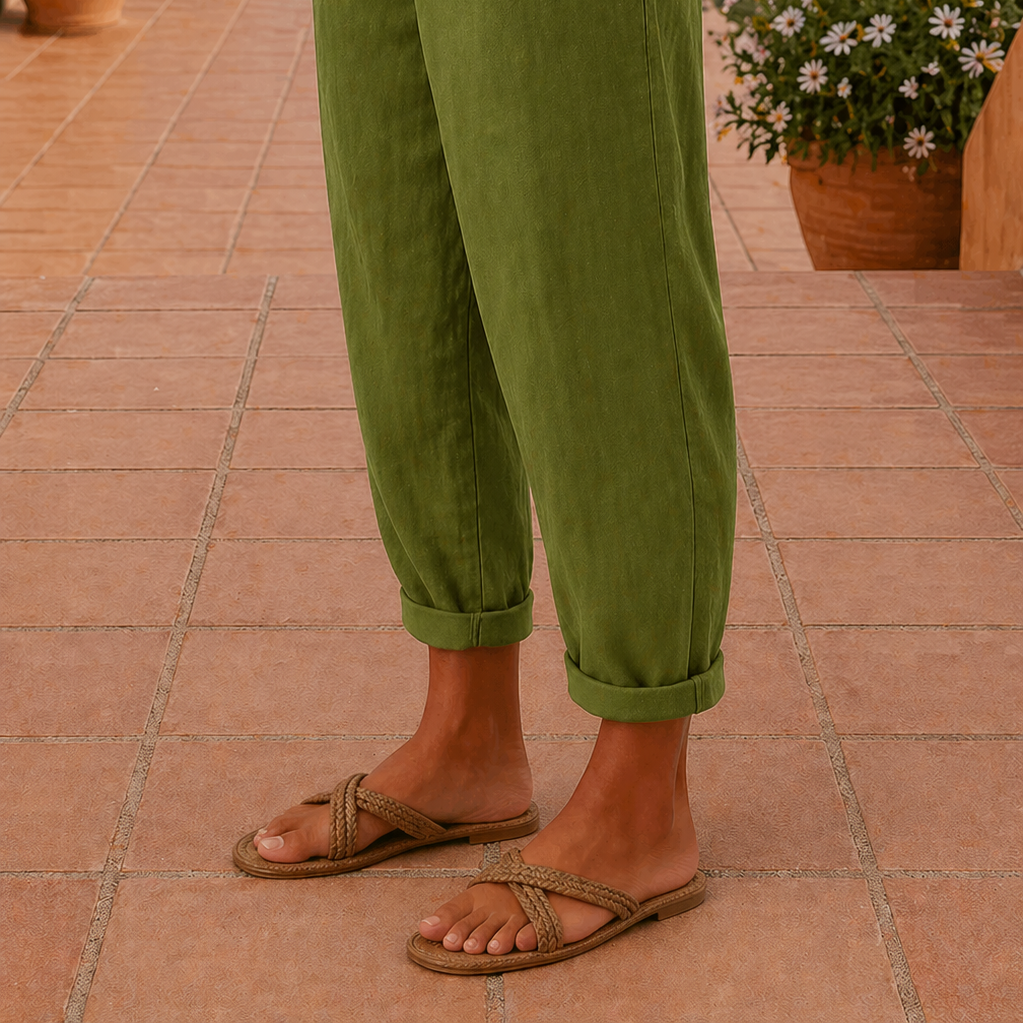 Clothing > Pants : Sienna | Relaxed Linen Wide-Leg Pants in Olive van Cow Clothing