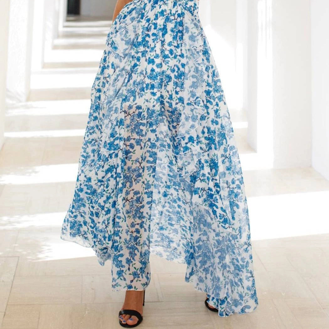 Women's Long floral dress with a deep V-neckline and cut-out detail