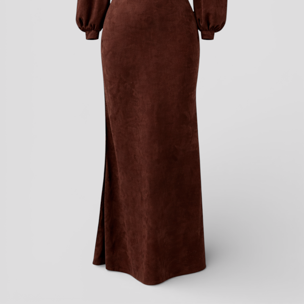 Women's Retro long-sleeve maxi dress with semi-high collar and